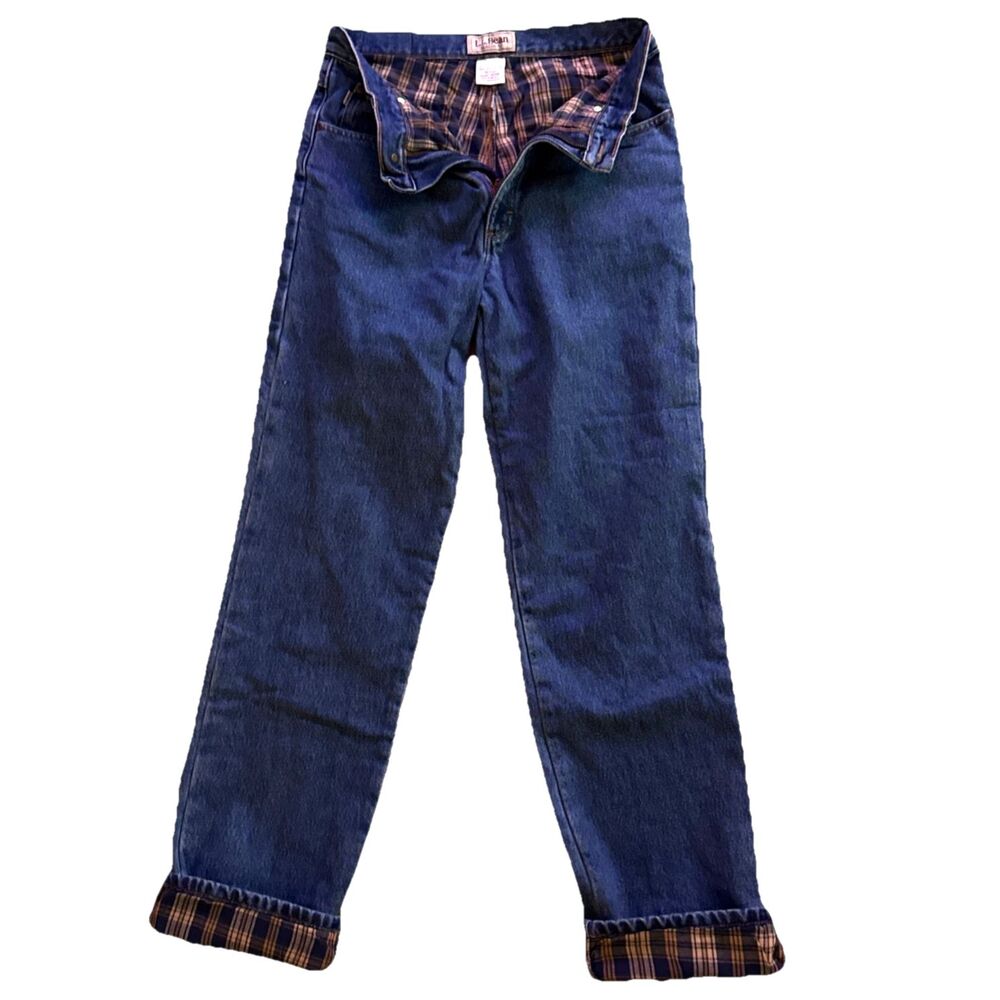 LL Bean Classic Fit Plaid Flannel Lined Jeans Mens Sz 30x32 100% Cotton Denim